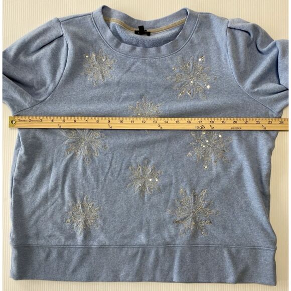 Talbots Women's Size XL Snowflake Fleece Pullover Soft Sweater Blue Silver - Picture 2 of 7